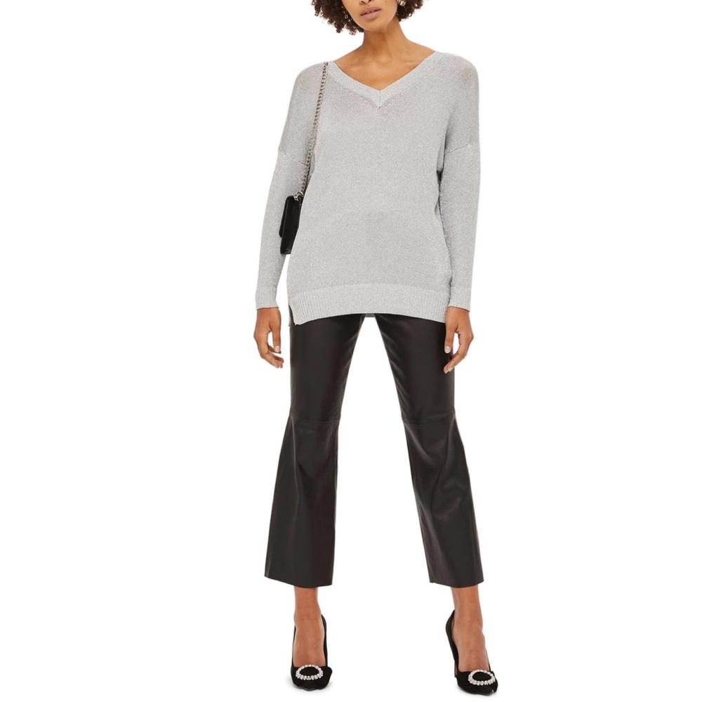 Topshop Silver Metallic V Neck